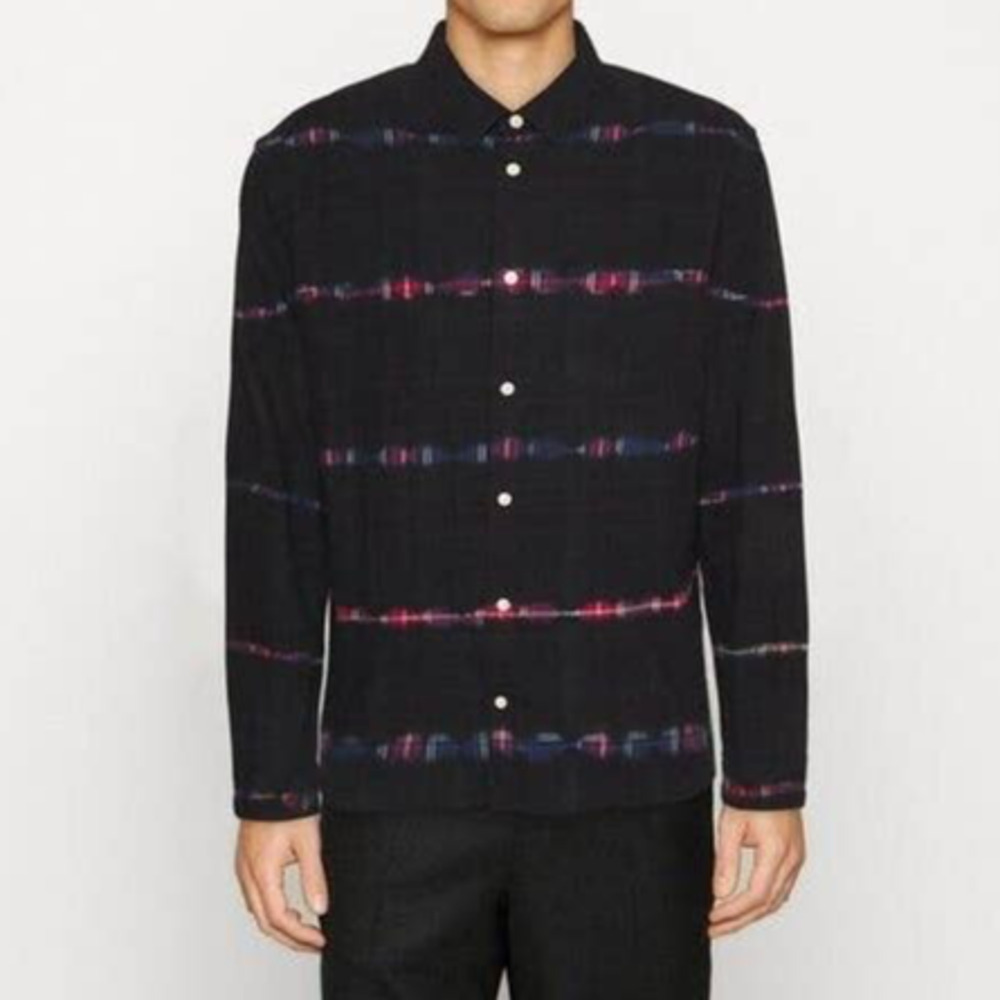 AllSaints NWT Claverack Tie Dye Check Black Flannel Shirt Size M Long Sleeve